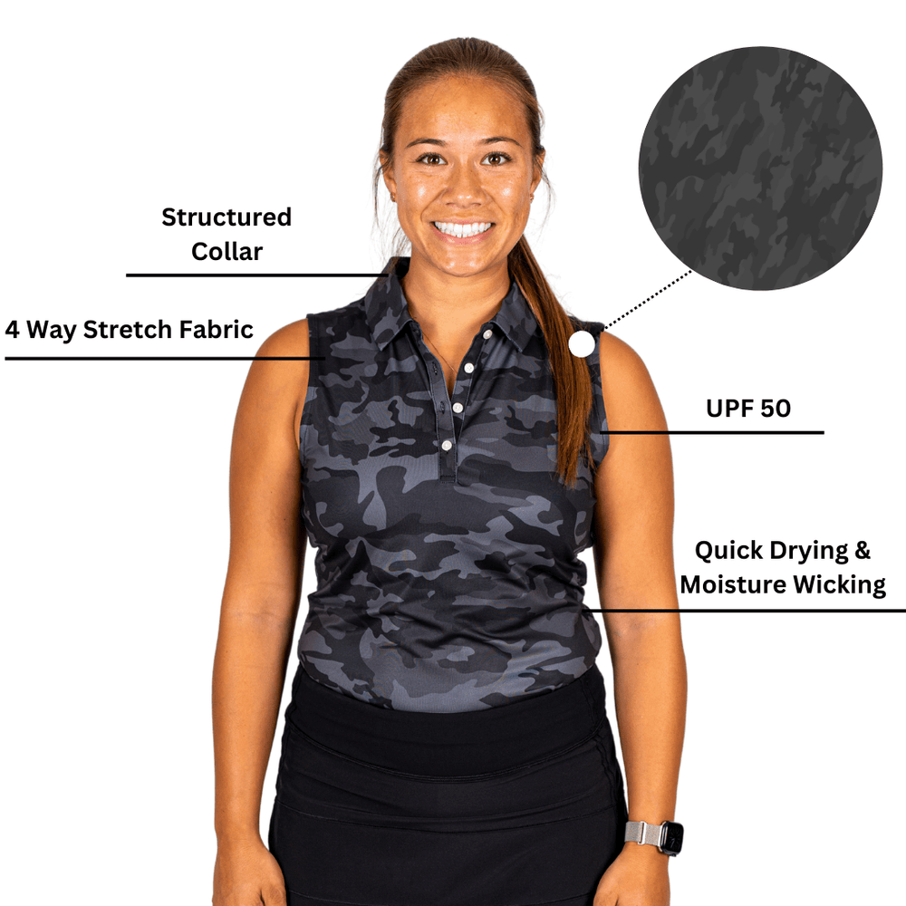 
                  
                    Black Camo Women's Polo (Sleeveless) - 2putt
                  
                